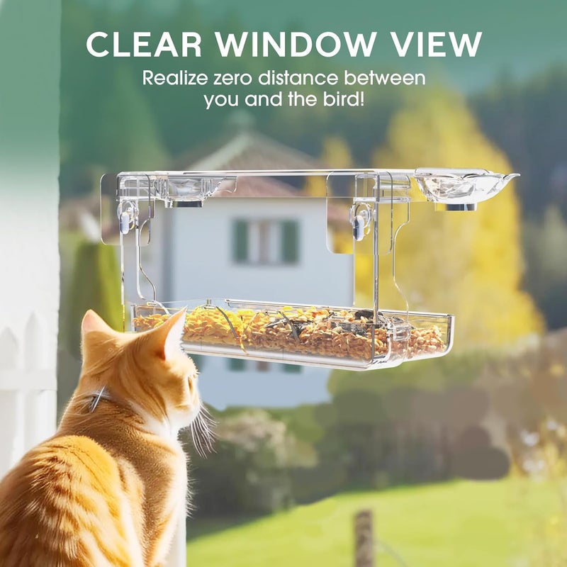 SUNALLY Window Bird Feeder for Outdoors, Clear Wild Bird Feeders Window Mounted with Self-Adhesive Hooks, Outside Hummingbird, burd, Oriole, Finch Bird Watching for Garden, Yard, Elderly Kids Viewing - Image 5